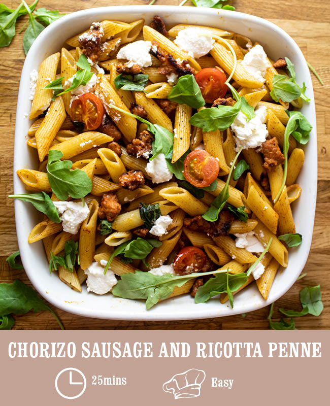 Chorizo Sausage and Ricotta Penne – Heck Food Ltd