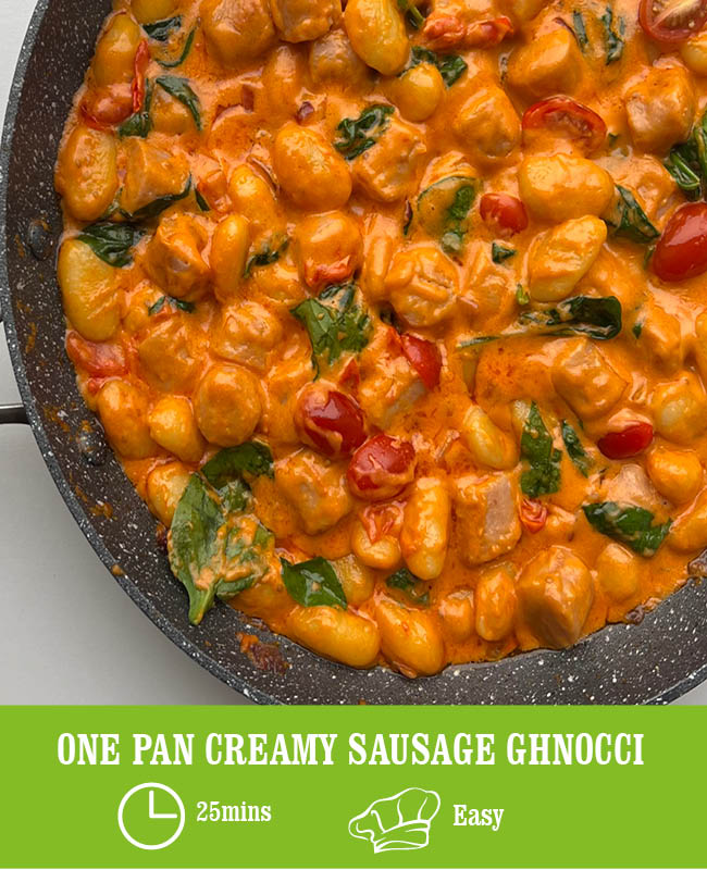 One Pan Creamy Sausage Ghnocci