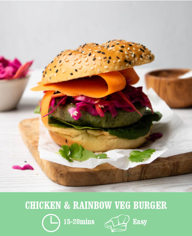 Chicken & Rainbow Veggie Burger