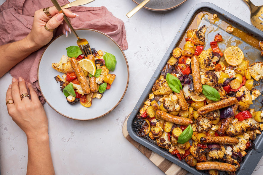 Chicken, Red Pepper & Feta Sausage Traybake