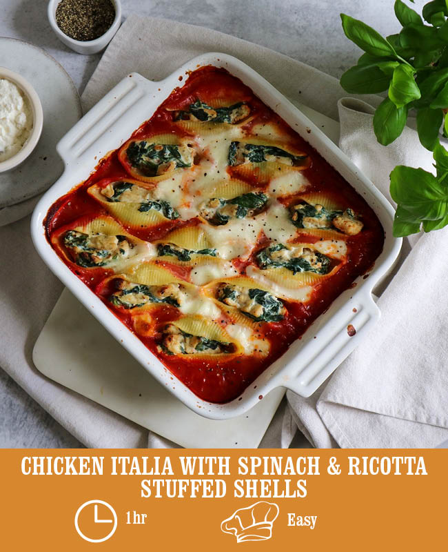 Chicken Italia with Spinach & Ricotta Stuffed Shells