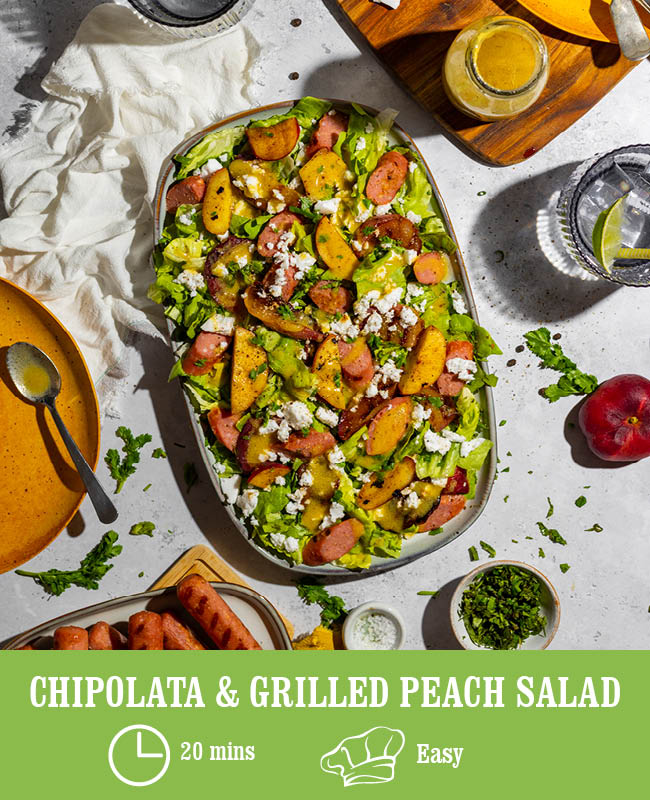 Chipolata & Grilled Peach Salad with Maple Mustard Dressing