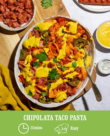 Chipolata Taco Pasta with Vegan Nacho Cheese