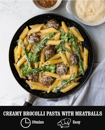 Creamy Broccoli Pasta with Meatballs