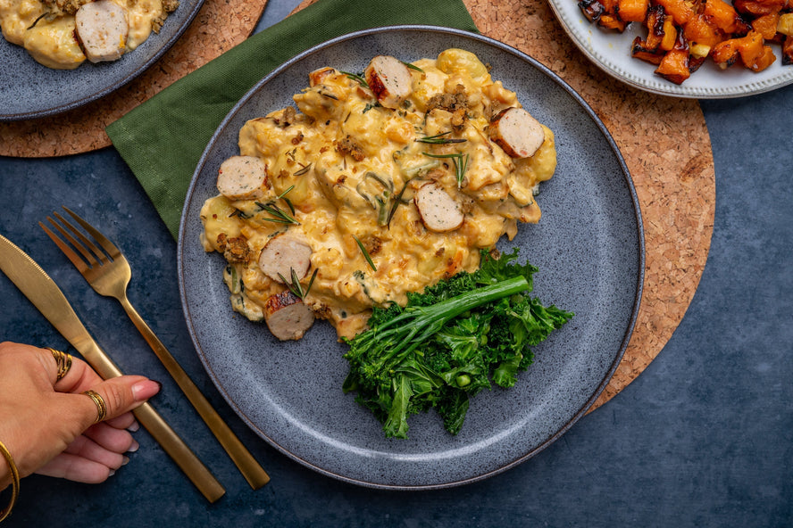 Creamy Butternut Squash Gnocchi with HECK! 97% Pork Sausage, Thyme & Sage