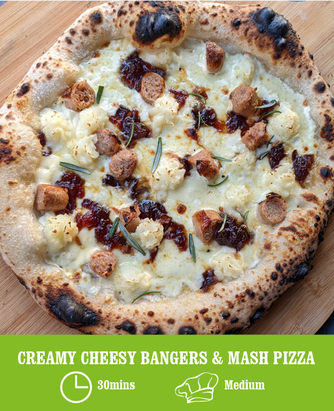 Creamy Cheesy Bangers & Mash Pizza (Neapolitan Style)