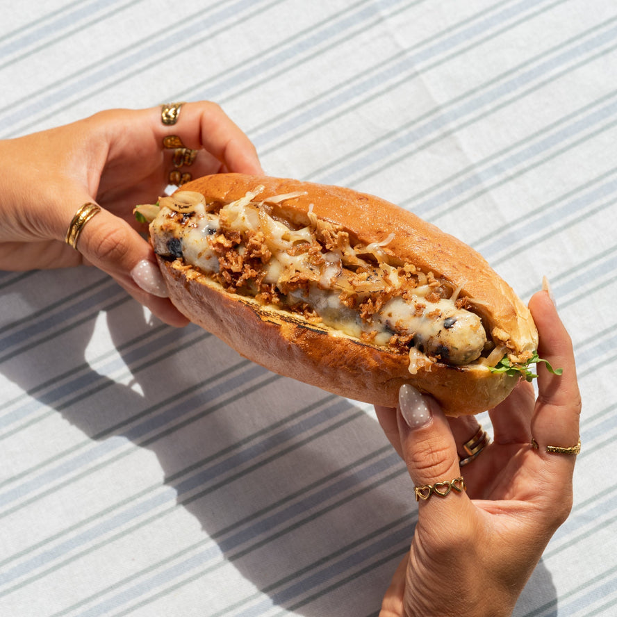 French-Style Smoky Chicken & Apple Sausage Dog