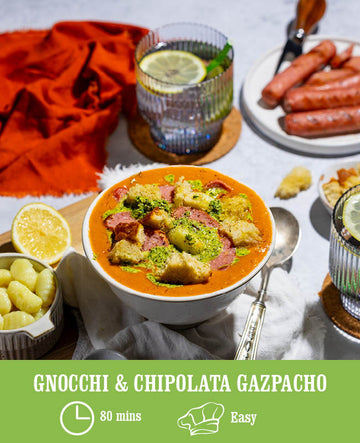 Gnocchi & Chipolata Gazpacho with Coriander Pesto