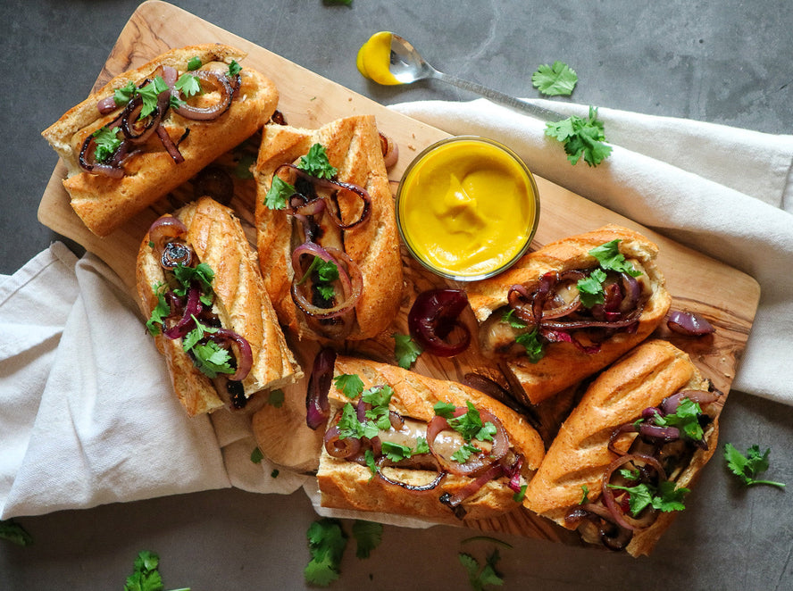 Bonfire night hot dogs with yummy fried onions