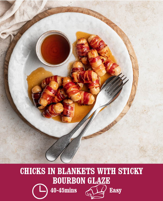 Chicks in Blankets with Sticky Bourbon Glaze
