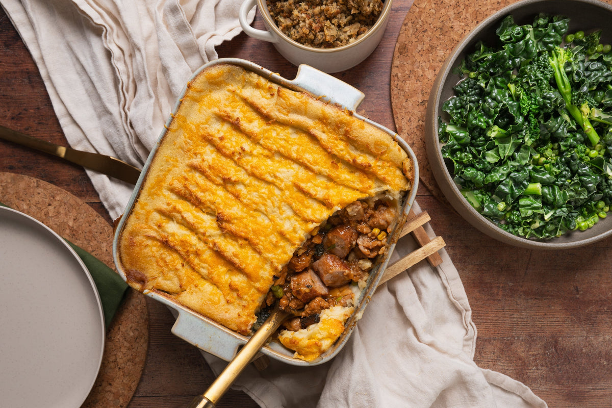 97% pork sausage and autumn vegetable shepherd's pie recipe