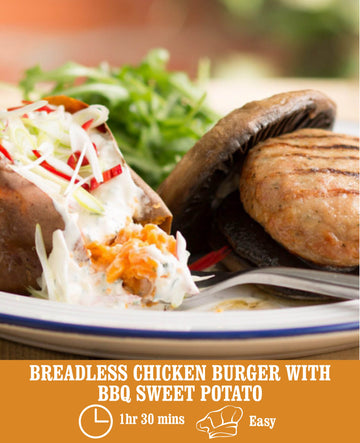 Heck Breadless Chicken Burger with BBQ Sweet Potato Jacket