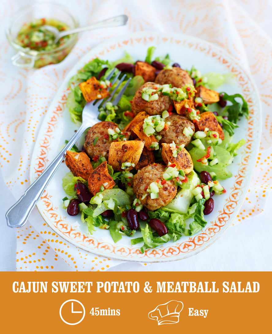 Cajun Sweet Potato and Meatball salad