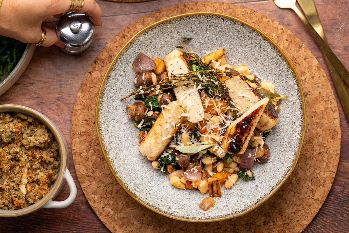 HECK! Chicken Italia Sausage, butternut squash and butter bean traybake