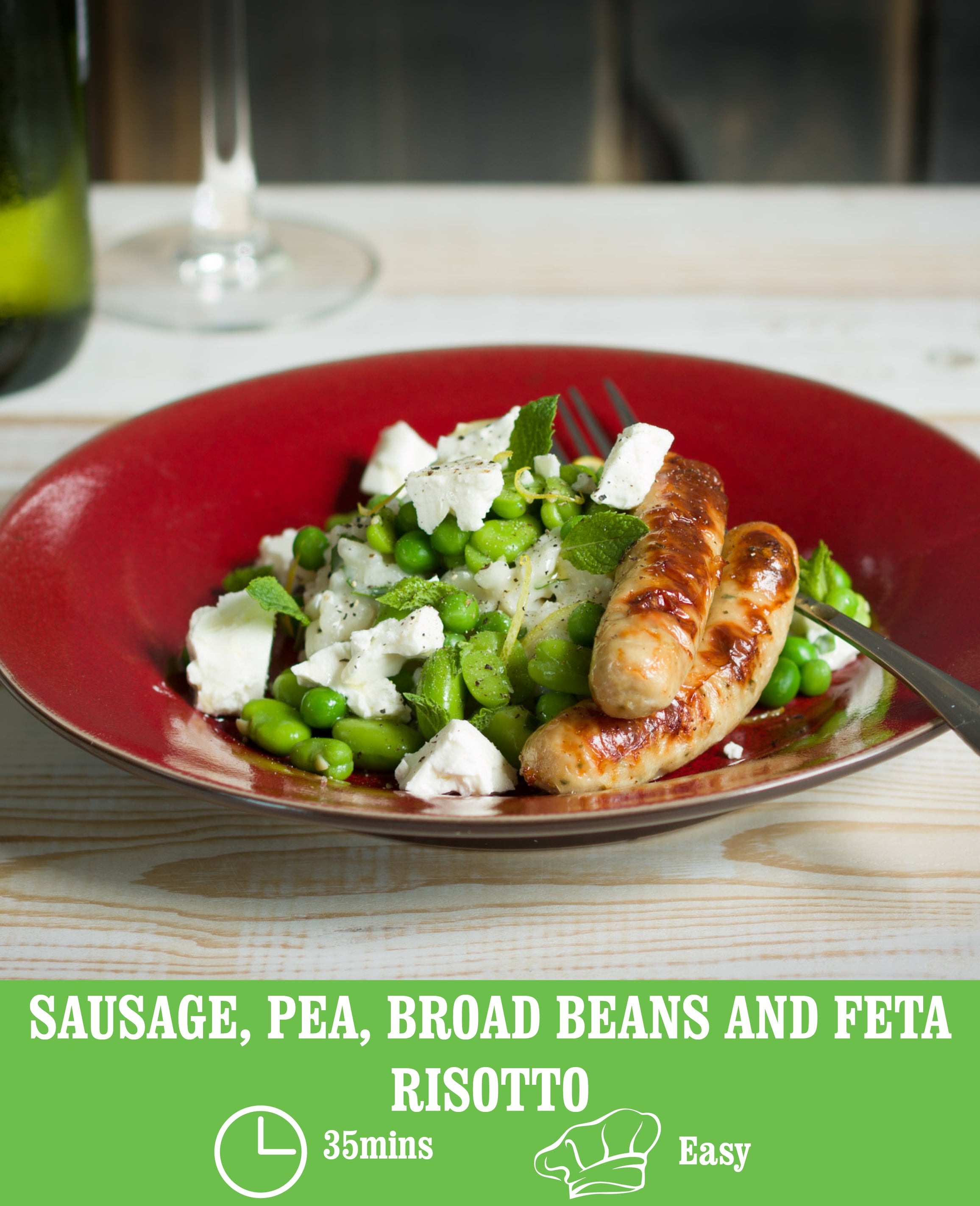 SAUSAGE, PEA, BROAD BEAN, FETA AND HERB RISOTTO