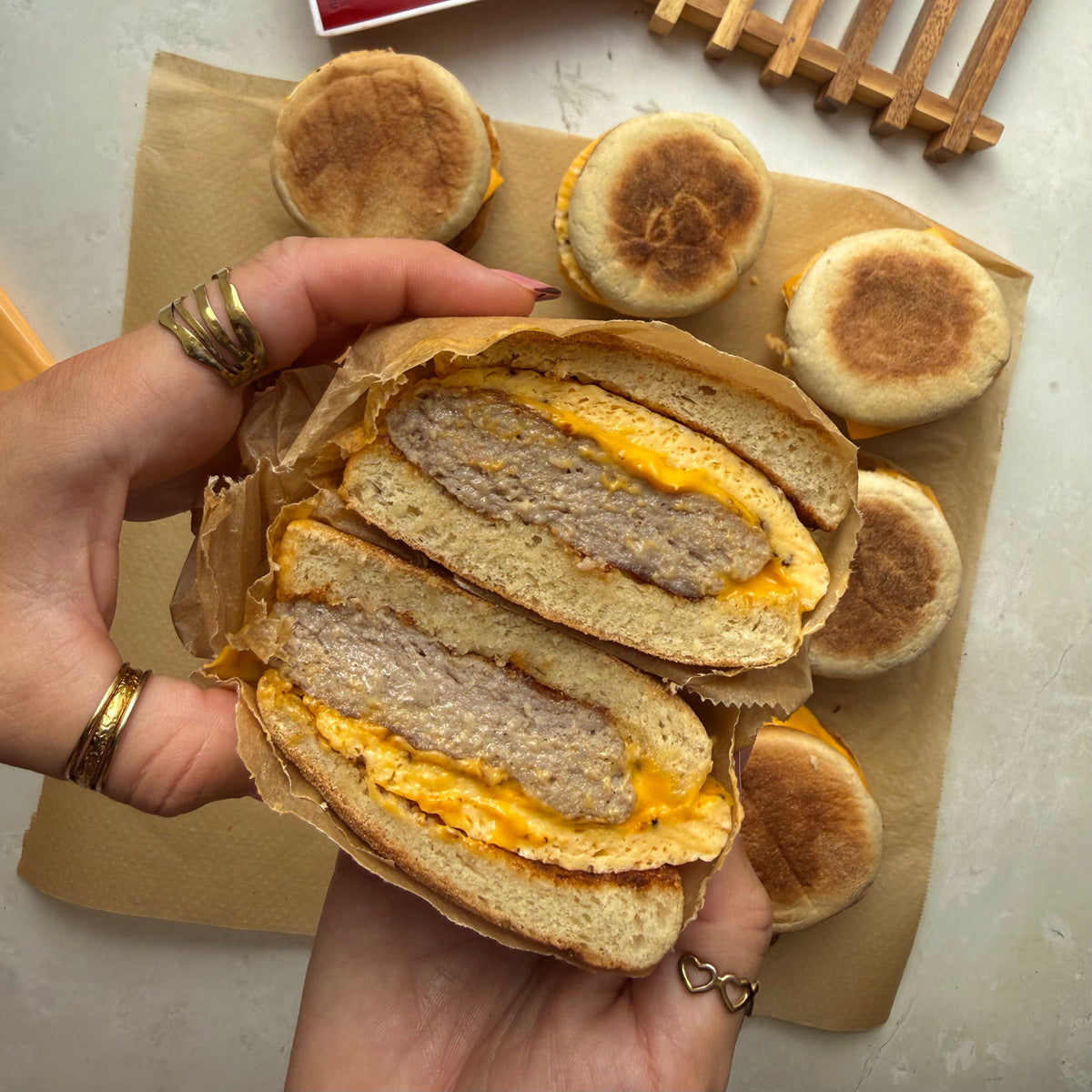 HECK pork sausage, egg and cheese muffin recipe.