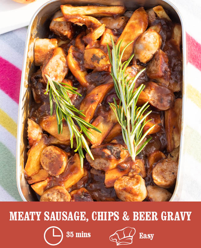 Meaty Sausage, Chips & Beer Gravy