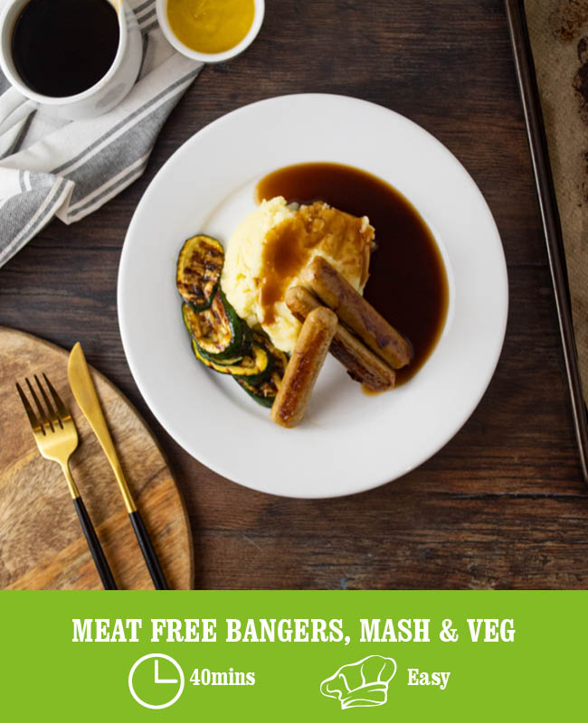 Meat Free Bangers, Mash & Veg
