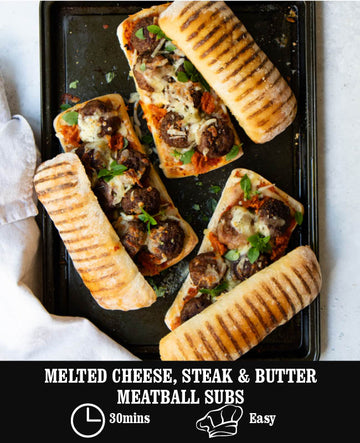 Melted Cheese, Steak & Butter Meatball Subs