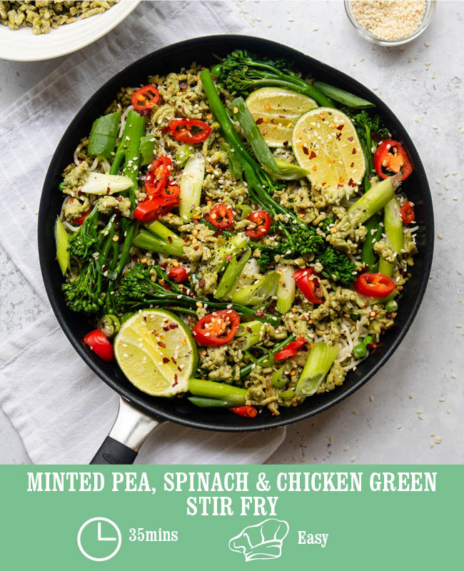 Minted Pea, Spinach & Chicken Mince Stir Fry
