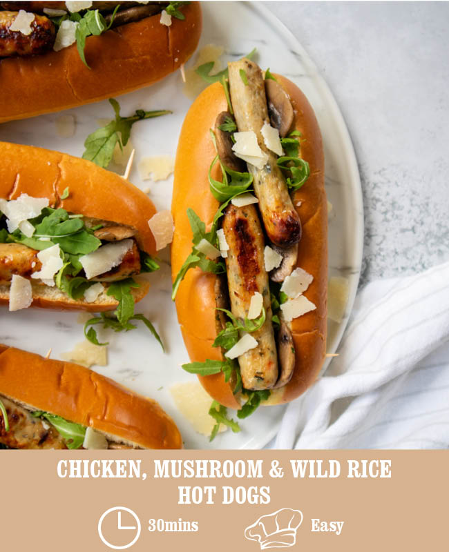 Chicken, Mushroom & Wild Rice Hot Dogs