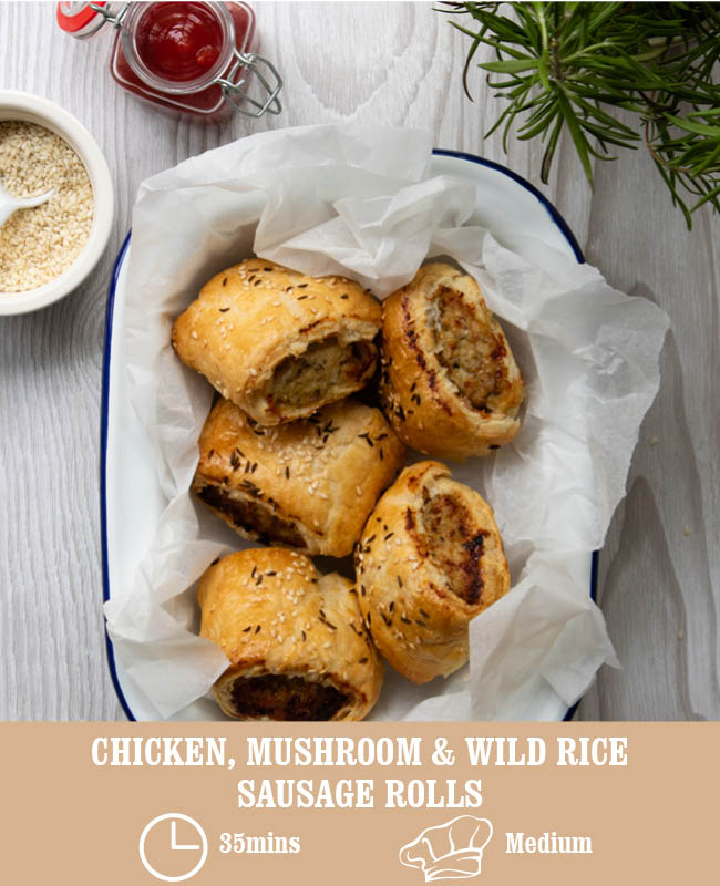 Chicken Mushroom & Wild Rice Sausage Rolls