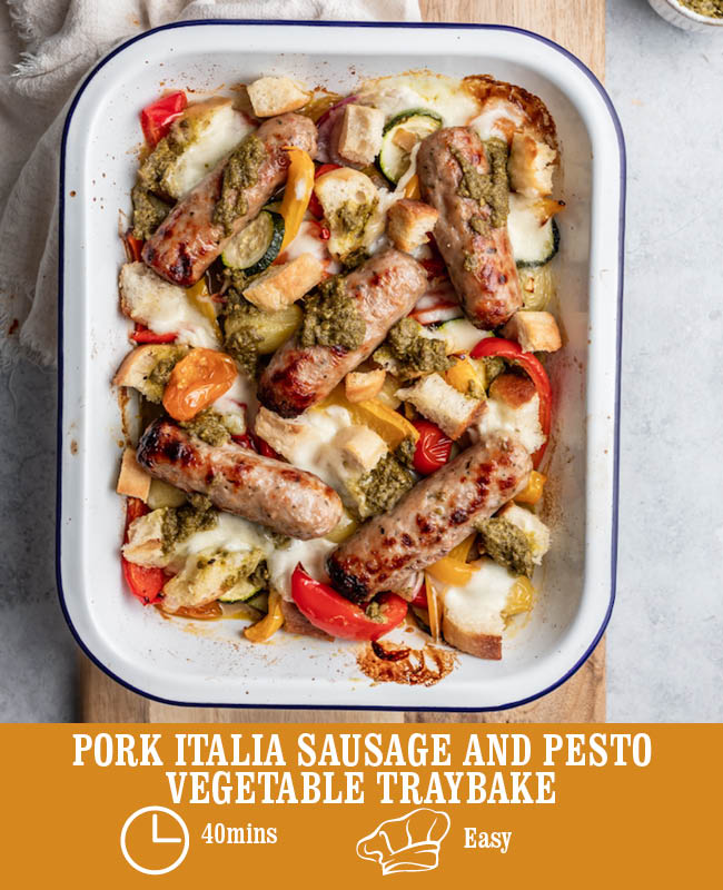 Pork Italia Sausage And Pesto Vegetable Traybake