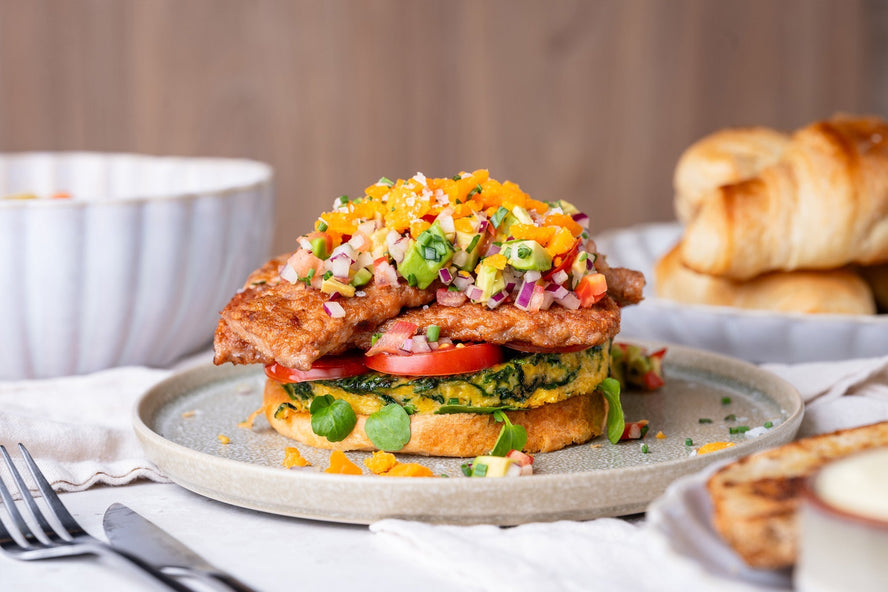 Open Smoky Pork Rasher Breakfast Sandwich