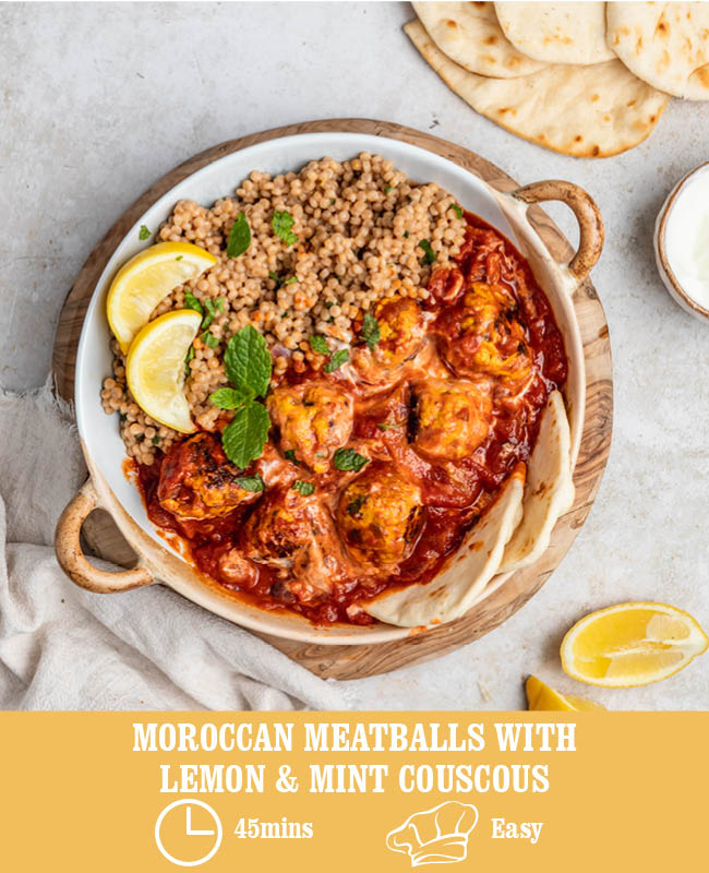 Moroccan Meatballs With Lemon & Mint Couscous