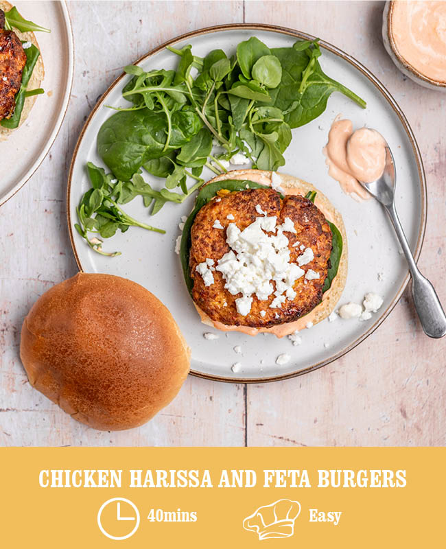 Chicken Harissa and Feta Burgers