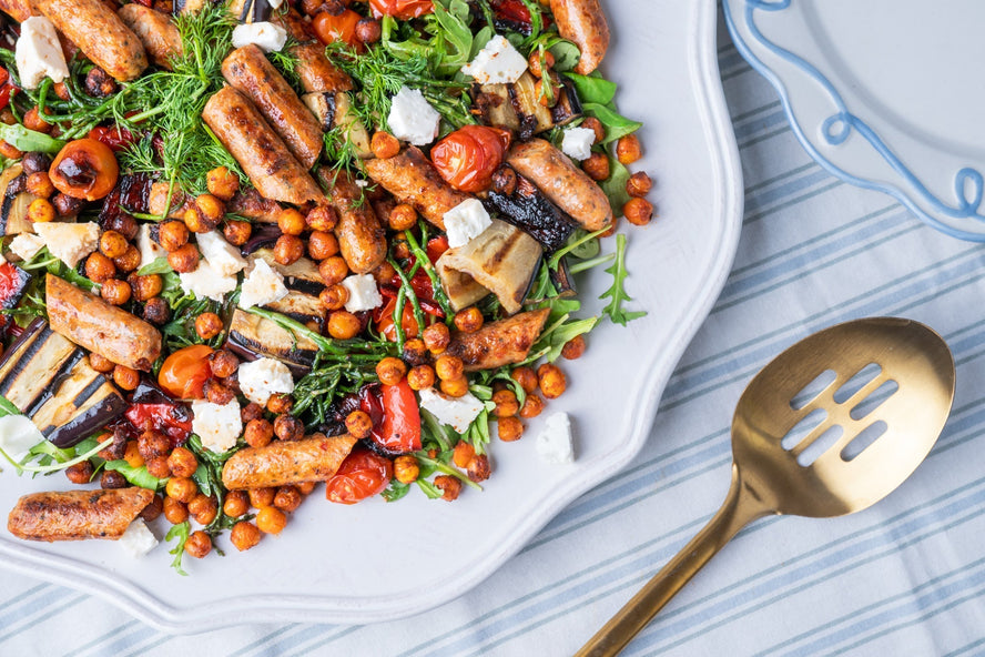 Crispy Chickpea Sharing Salad with Red Pepper & Feta Chipolatas