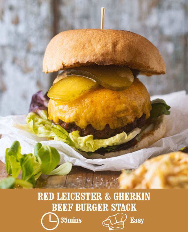 Red Leicester & Gherkin Beef Burger Stack