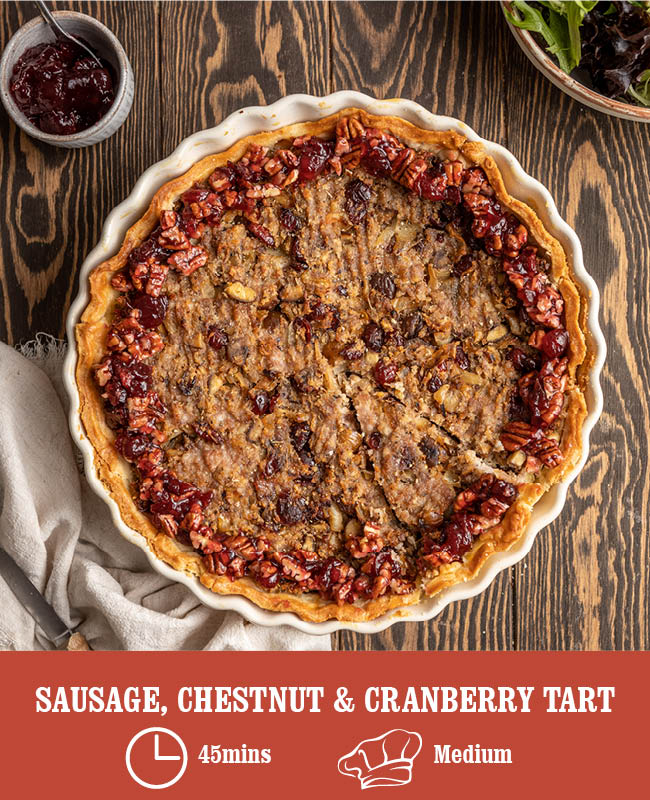 Sausage, Chestnut and Cranberry Tart
