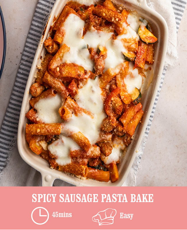 Spicy Sausage Pasta Bake