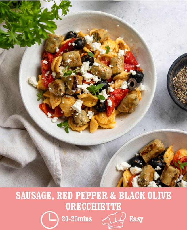 Sausage, Red Pepper & Black Olive Orecchiette