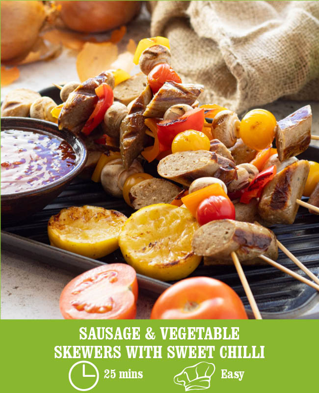 Sausage & Vegetable Skewers with Sweet Chilli