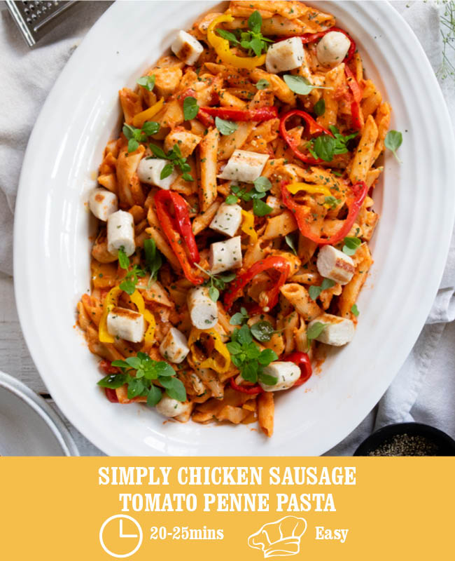Simply Chicken Sausage Tomato Penne Pasta