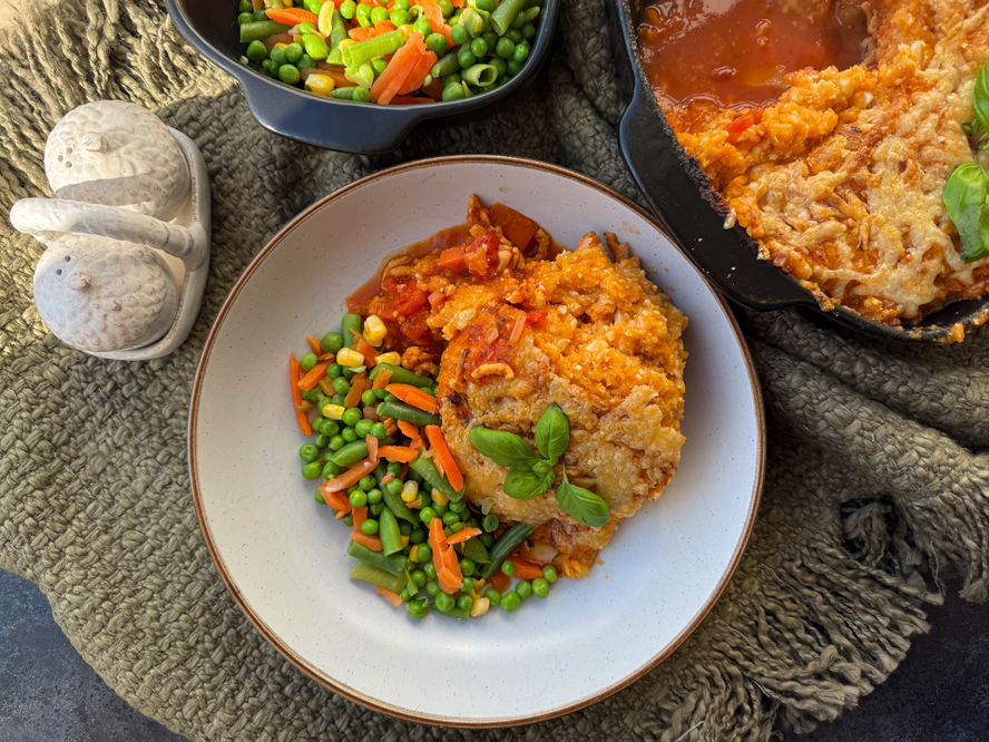 Simply chicken pie with sweet potato mash