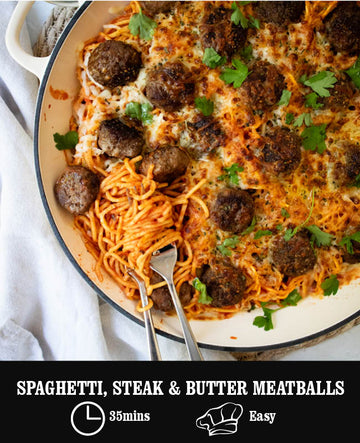 Spaghetti, Steak & Butter Meatballs