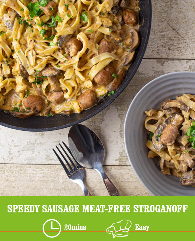 Speedy Sausage Meat-Free Stroganoff