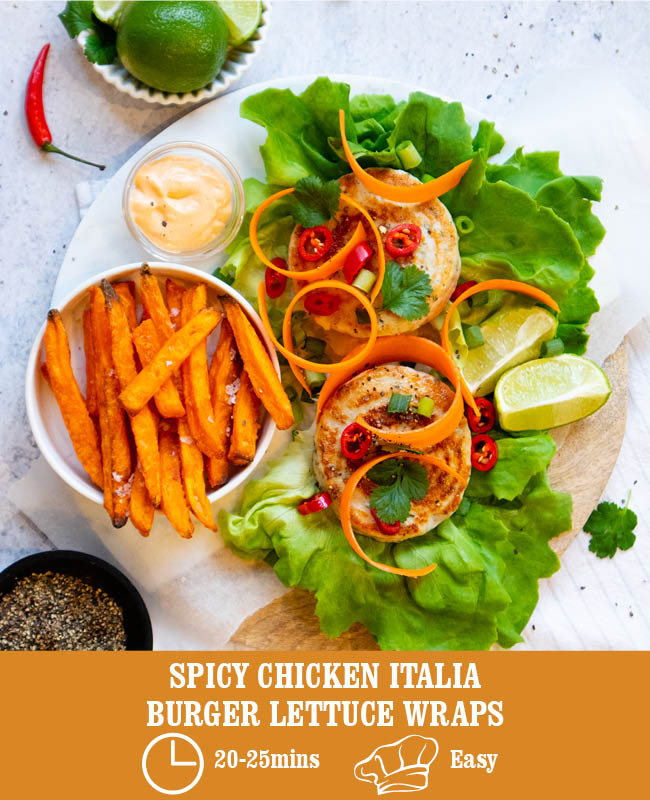 Spicy Chicken Italia Burger Lettuce Wraps