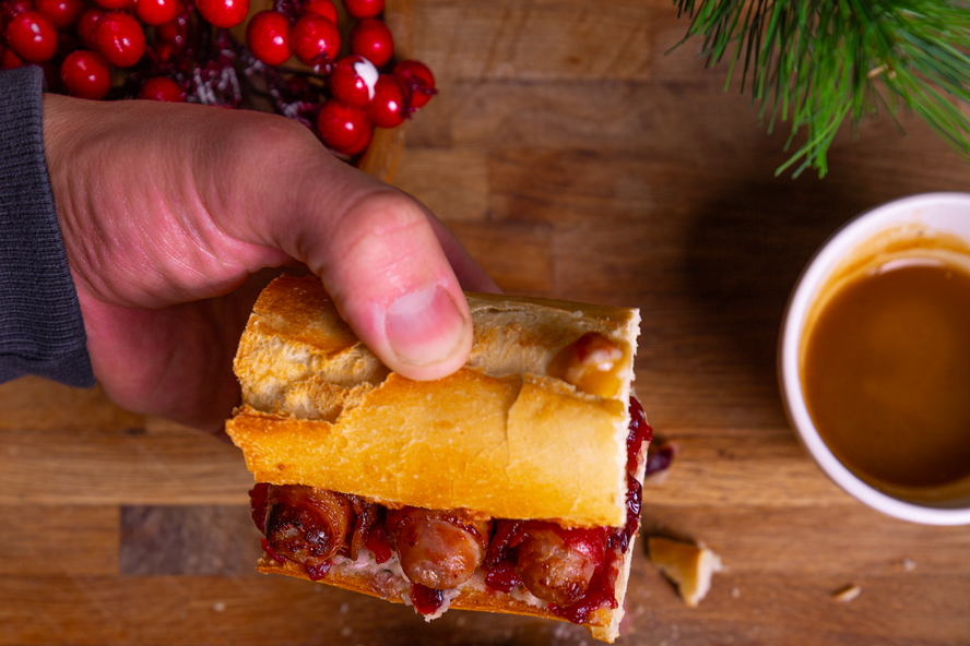 Festive chicken and stuffing baguette