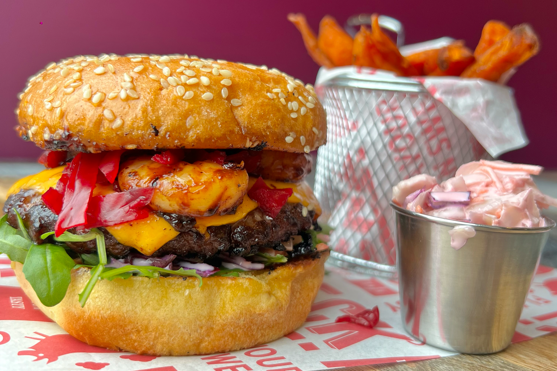 Teriyaki surf and turf burgers