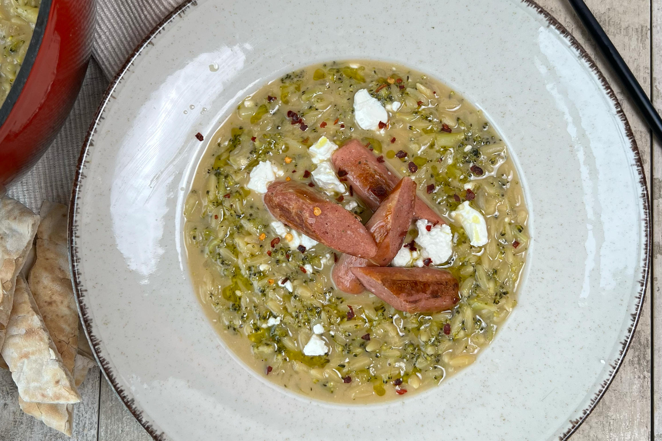 Broccoli, Feta And Meat Free Orzo Soup