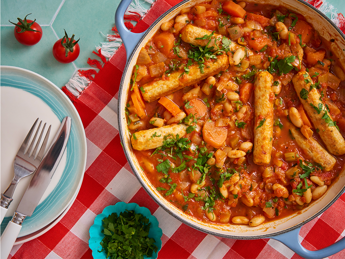 Italian Chicken Sausage, Cannellini Bean & Tomato Stew