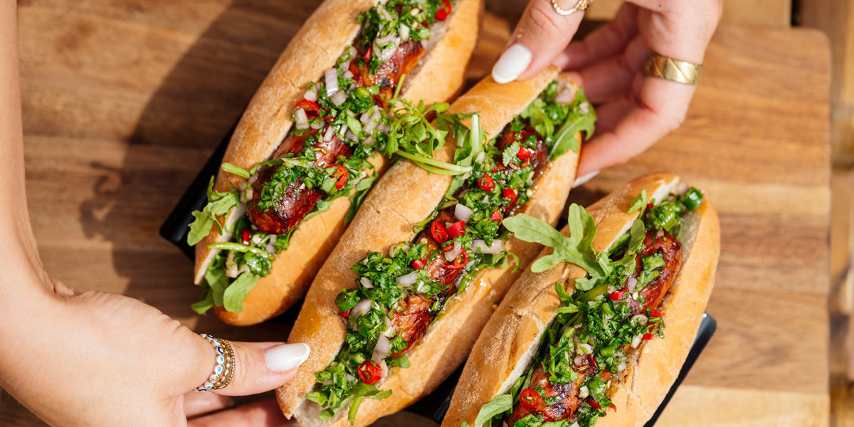 Chorizo hot dogs with chimichurri
