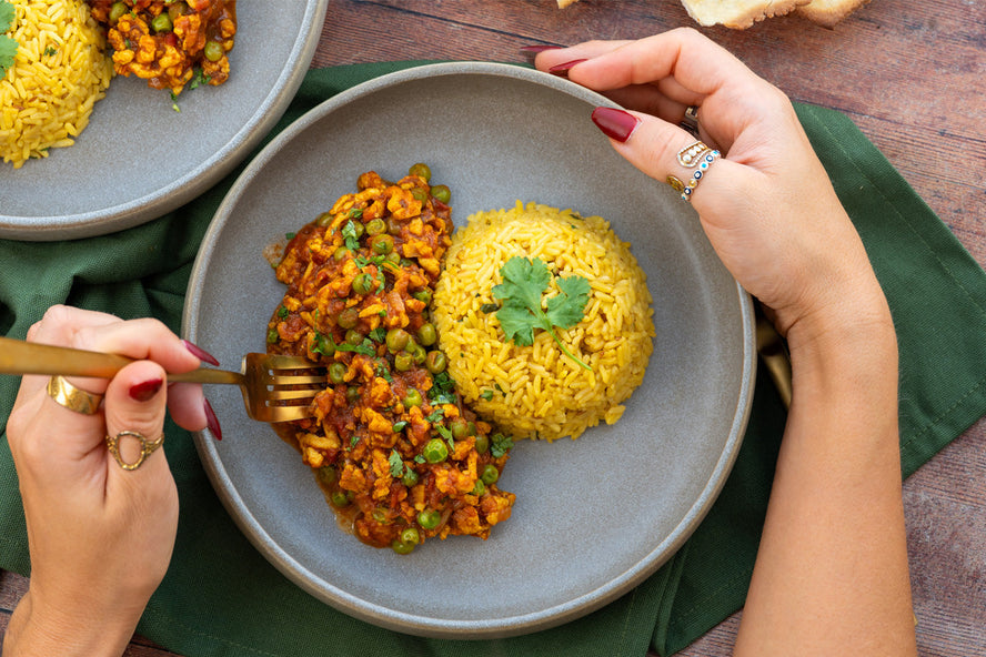 HECK! Chicken Keema curry with peas and coriander, served with naan bread