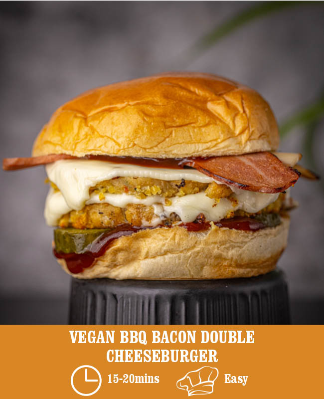 Vegan BBQ Bacon Double Cheeseburger
