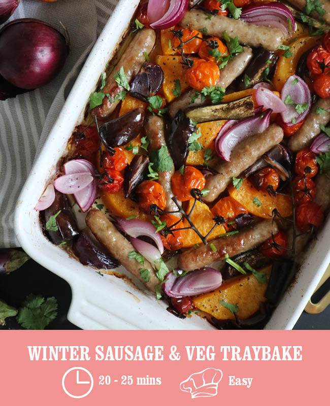 Winter Sausage & Veg Traybake