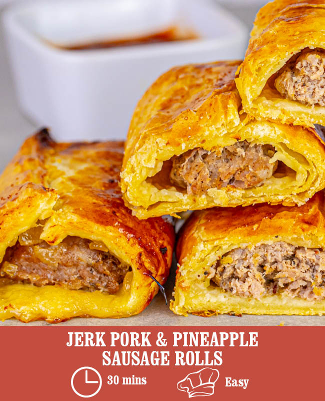 Jerk Pork + Pineapple Jam Sausage Rolls